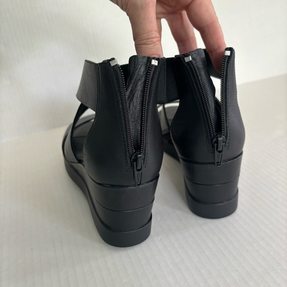 Ecco Elevate Black Leather Platform Wedge Sandal Wide Strap Size‎ 37EU, 6US - Picture 10 of 16